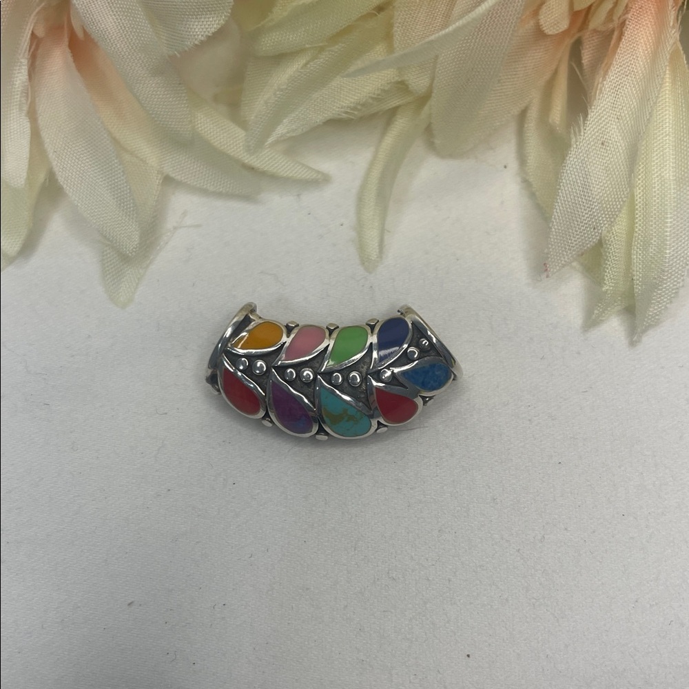 Colorful Silver-Tone Leaf Design Pendant EUC
